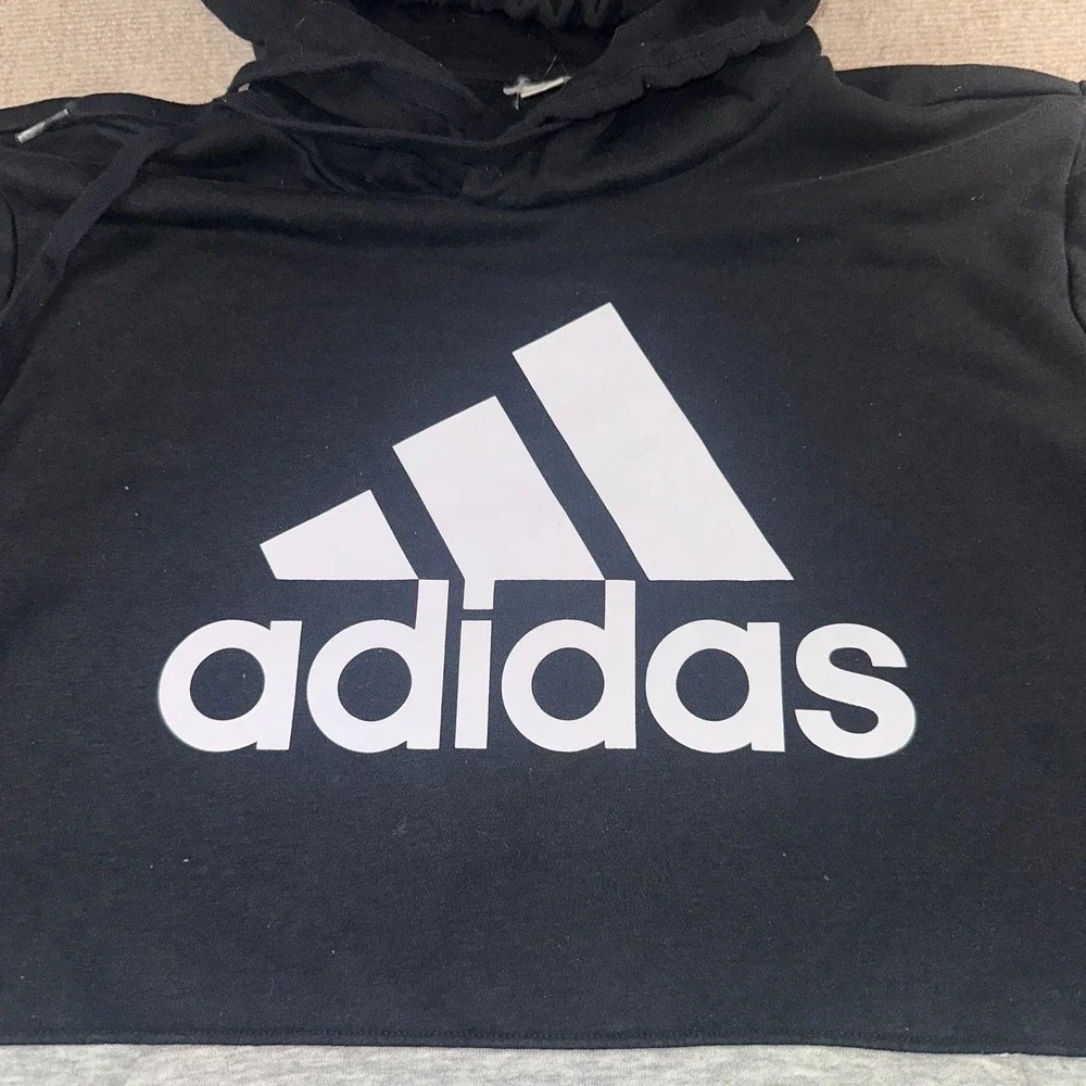 Adidas Mens Colorblock Logo Hoodie Black Grey White Sweatshirt 6135